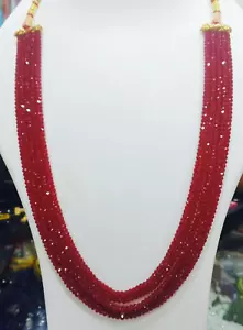 5 Stand Ruby Beads Necklace, Faceted Rondelle Shape Beads Necklace Ruby Set - Picture 1 of 5