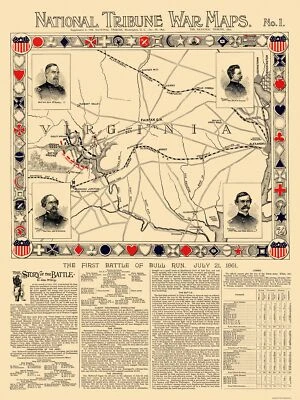 Historical Civil War Map - Bull Run Virginia First Battle - 1895 - 23 x 30.63 - Image 1 of 4