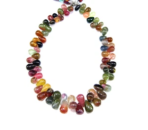 Multi Tourmaline Smooth Drops Beads Natural Tourmaline Briolette Beads 8''INCH - Picture 1 of 4