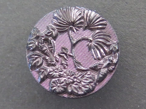 Antique Pressed Horn Button - Plant Life Design, Lustre Decorative Finish Cover