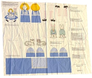 Vintage Alice in Wonderland Cloth Doll Panel Fabric Uncut Rabbit Cheshire Cat - Picture 1 of 11
