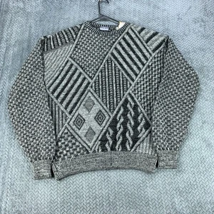 Vintage Centura Sweater Men's Large Gray Wool Blend Geometric Print 90s Retro - Picture 1 of 7