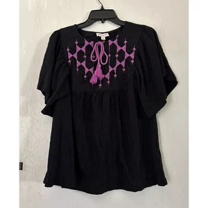 Neu Neu mit Etikett Knox Rose Damenbluse Boho-Stil rosa bestickt schwarz Größe M Medium - Bild 1 von 10