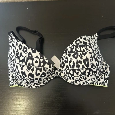 Victoria's Secret PINK Womens Bra T shirt Black Push Up 32b Underwired Cheetah - Image 1 of 4
