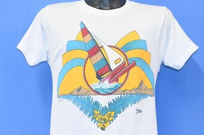 Camiseta vintage años 80 SAILBOAT ISLAND PACIFIC SURF SUNSET TROPICAL BLANCA PEQUEÑA S Foto 1 de 3
