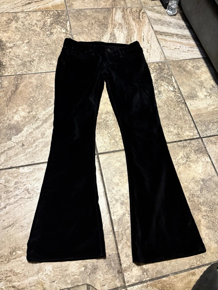 Black velvet true religion flare pants #gothfashion28 - Image 1 of 4