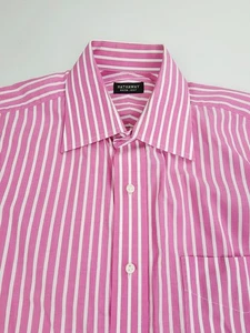 Hathaway Size 15.5 32 Men Pink White Stripe Spread Collar Embroidered Logo Shirt - Picture 1 of 12