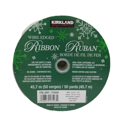 Kirkland Signature Wire Edge White 1.5" Wide Christmas Holiday Ribbon Aprx 50 Yd - Image 1 of 4