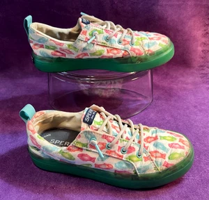 SPERRY KIDS TOP SIDER - MULTI COLOR CANVAS SNEAKER - GIRLS SIZE 1 - FISH DESIGN - Picture 1 of 13