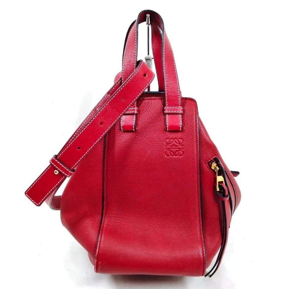 Auth LOEWE Hammock Bag Red Grained Leather Small 2way Satchel Handbag - Image 1 of 4