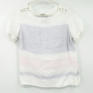 C&C California Womens Boho Beachy Coastal Striped Short Sleeve 100% Linen Top M - Picture 1 of 5