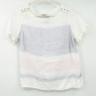 C&C California Womens Boho Beachy Coastal Striped Short Sleeve 100% Linen Top M - Image 1 of 4