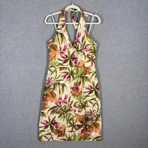 Donna Ricco Dress 12 Green Pink Midi Stretch Cotton Resort Pool Cruise Cocktail - Picture 1 of 14