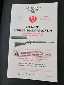 Ruger Model 10/22 MAGNUM Rifle Gun Instruction Manual  - Imagen 1 de 3