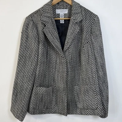 Vintage Sag Harbor Jacket Size 16W Black White Textured Snap Button Pockets - Image 1 of 4
