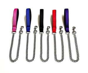 Metal Chain Dog Lead Padded Handle 32" Long 80cm Heavy Duty 4mm Chain 11 Colours - Picture 1 of 28