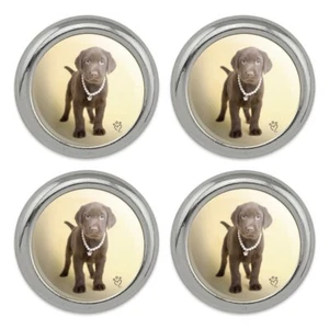 Chocolate Lab Labrador Puppy Dog Crown Metal Craft Sewing Buttons - Set of 4 - Picture 1 of 5