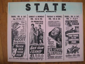 Randolph Scott Seven Men From Now Robert Ryan Back from Eternity Lobby Card - Foto 1 di 2