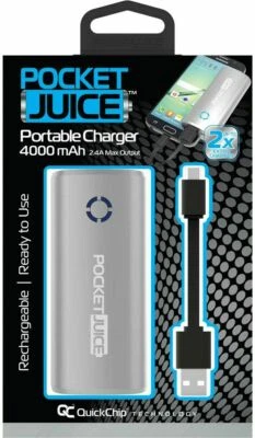 Tzumi Pocket Juice Portable Power Bank Charger Silver 4000 mAh 2.4A Max Output - Image 1 of 4