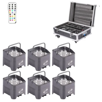 6x ETEC Akku LED Par Scheinwerfer E412 Wireless DMX Set Flightcase Ladefunktion - Bild 1 von 4