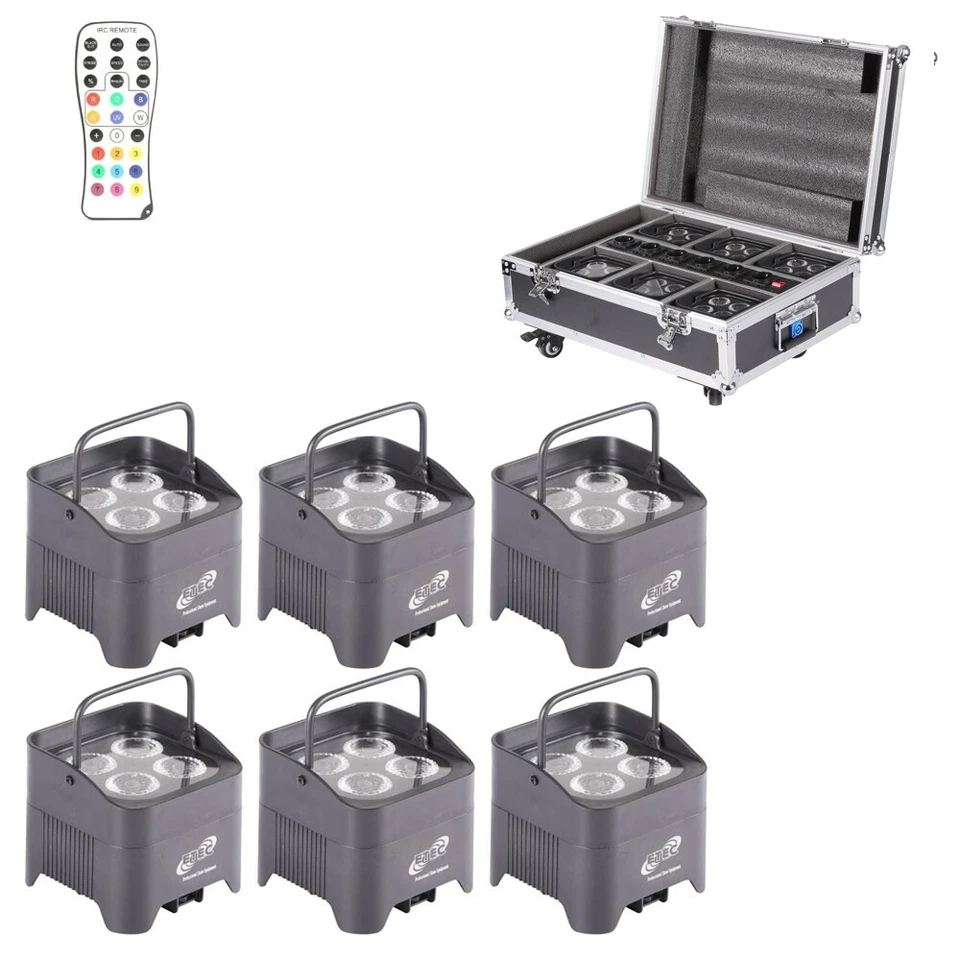 6x ETec Akku LED Scheinwerfer E412 Wireless DMX Funk Case Floorspot Beleuchtung