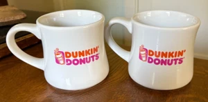 Vintage Dunkin' Donuts heavy Ceramic Coffee Cup Mug Orange & Pink Logo Graphics - Picture 1 of 3
