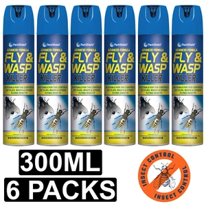 6x Fly And Wasp Killer Spray Kills Insects Midges Mosquito Advance Formula 300ml - Picture 1 of 2