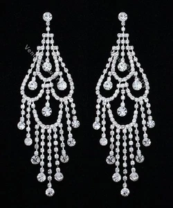 4.5" Bridal Wedding Pageant Crystal Chandelier Earrings - Picture 1 of 2