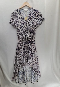 Maxi abito nuovo con etichette Vingage Havana leopardato spazzolato crepe cravatta $50 taglia-S - Foto 1 di 7