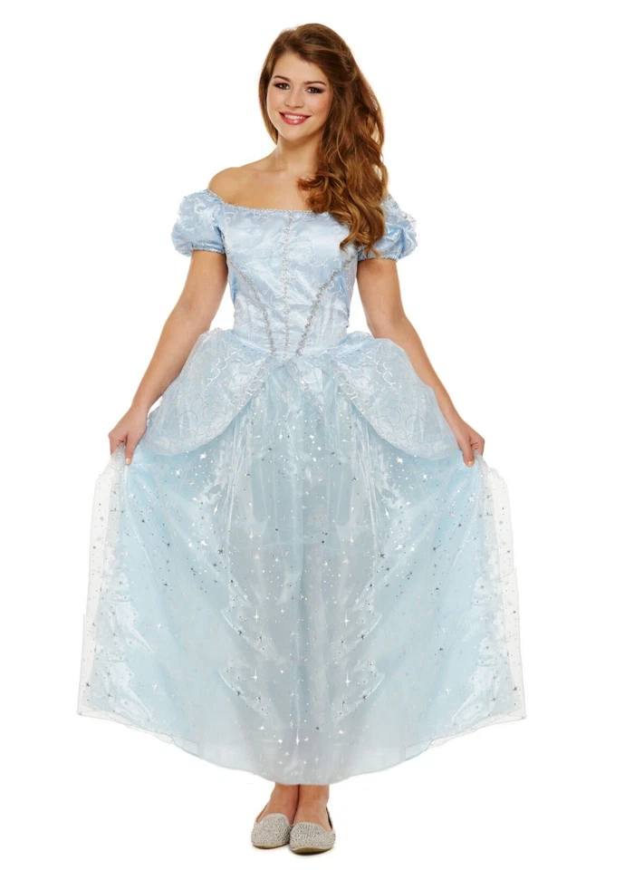 Costume vestito Cenerentola adulto blu scarpa perduta principessa fiaba vestito elegante - Immagine 1 di 1