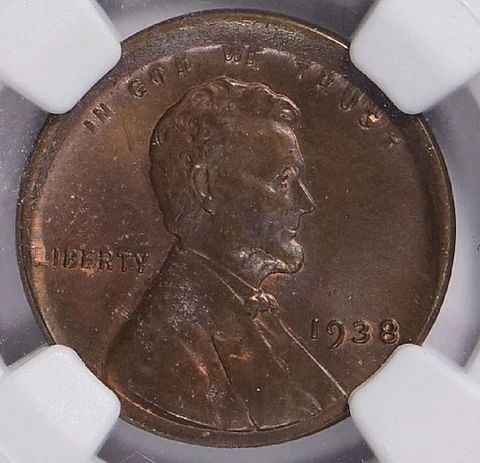 1938 Lincoln 1c Cent - Broadstruck Error - NGC Unc Details Improperly Cleaned Cover