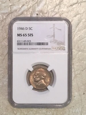 😳 1946 D Jefferson Nickel 5 Cent  TONED GOLD & RED MS 65 NGC 5c US Coin 😳 - Image 1 of 4