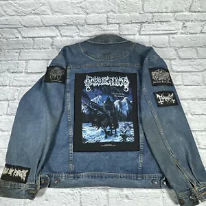 Vintage Denim Jean Jacket Men's L w/ Punk Black Metal Patches Outdoor Expedition - Picture 1 of 24