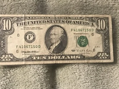 Older 1995 $10 Dollar Bill F 41067150 D - Image 1 of 4