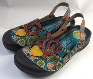 L'ARTISTE BY SPRING STEP BOMBAY WOMENS 39 US 8.5 HANDPAINTED LEATHER SLIDE CLOGS - Picture 1 of 11