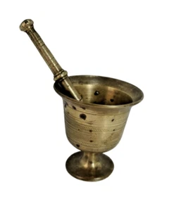 VINTAGE HEAVY SOLID BRASS MORTAR & PESTLE APOTHECARY HERB SPICE GRINDER - Picture 1 of 17