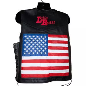 Lets Roll Vintage Biker Leather Vest American Flag 911 Size XL - Picture 1 of 5