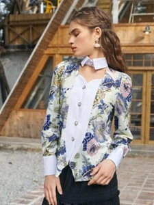 Floral Print Cut Out Front Blouse - Picture 1 of 5