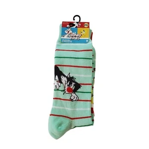 Looney Tunes Bugs Bunny Sylvester Tweety Bird Holiday Crew Socks 2 Pairs New - Picture 1 of 5