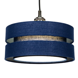 Contemporary Quality Blue Linen Fabric Triple Tier Ceiling Pendant Light Shad...