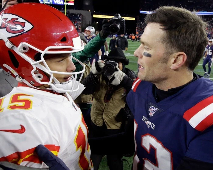 Tom Brady & Patrick Mahomes Color  8x10 Photo. - Image 1 of 1