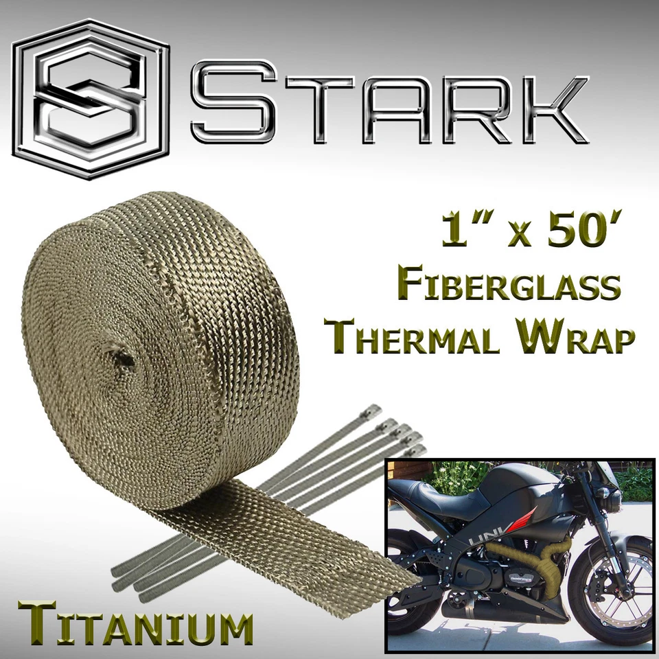 1" x 50' Ft Motorcycle Header Exhaust Heat Wrap Fiberglass Manifold Titanium (D) - Image 1 of 1