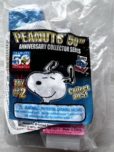 Juguete de comida sellado para niños Wendy's # 2 Peanuts 50 aniversario perro Snoopy figura juguete - Imagen 1 de 7