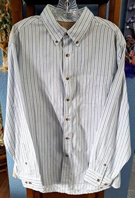 Camisa de vestir Oxford George para hombre alta L azul blanco a rayas abotonadas negocios Foto 1 de 4