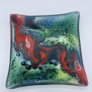 Nahariya Glass di Andreas Meyer piatto quadrato fiori fatto a mano in Israele - Foto 1 di 5