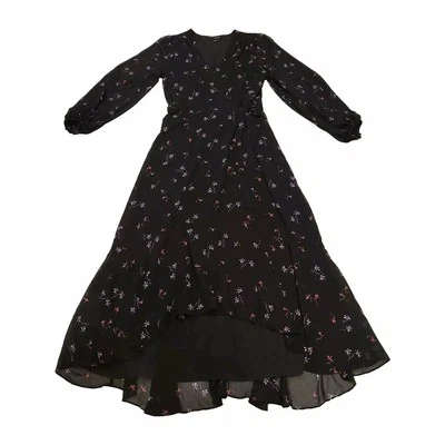 Banana Republic Size 8 Floral Maxi Wrap Dress Hi-low Long Sleeve Dark Fairy Goth - Image 1 of 4