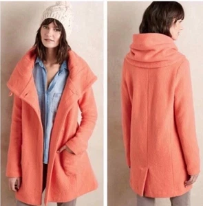 Anthropologie Moth - Boiled Wool Cowl Neck Coat - XS - Soft Coral, Textured Chic - Picture 1 of 17