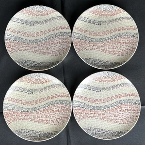 Set of 4 Porcelain Snack Plates Whimsey Organic Earth Tone Waves Eat Eat Eat - Picture 1 of 9