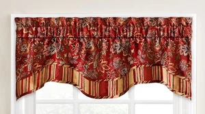 Waverly Navarra Crimson Valance NEW Red Floral Short Curtain Mixed Prints - Picture 1 of 4