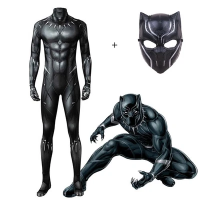 Black Panther Avengers Jumpsuit + Mask Set For Kids Adult Costume Cosplay Outfit - Image 1 of 4